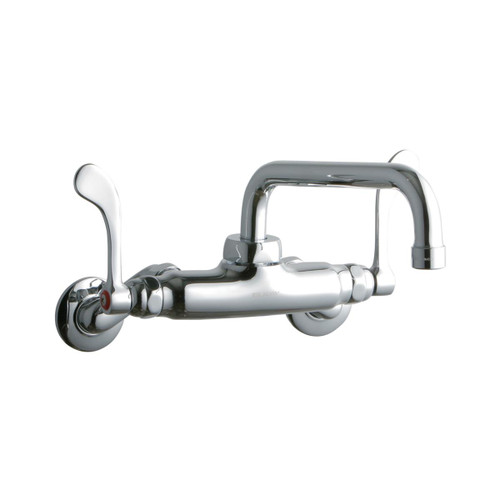 ELKAY LK945TS08T4T Foodservice 3-8" Adjustable Centers Wall Mount Faucet w/8" Tube Spout 4in Wristblade Handles 2in Inlet -Chrome