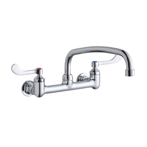 ELKAY  LK940AT14T4H Foodservice 8" Centerset Wall Mount Faucet with 14" Arc Tube Spout 4" Wristblade Handles 1/2in Offset Inlets
