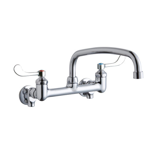ELKAY  LK940AT14T4S Foodservice 8" Centerset Wall Mount Faucet with 14" Arc Tube Spout 4in Wristblade Handles 1/2 Offset Inlets+Stop