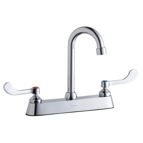 ELKAY  LK810GN04T4 8" Centerset with Exposed Deck Faucet with 4" Gooseneck Spout 4" Wristblade Handles -Chrome