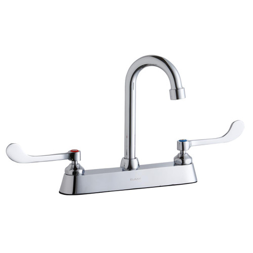 ELKAY  LK810GN04T6 8" Centerset with Exposed Deck Faucet with 4" Gooseneck Spout 6" Wristblade Handles -Chrome
