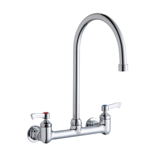 ELKAY  LK940GN08L2H Scrub/Handwash 8" Centerset Wall Mount Faucet with 8" Gooseneck Spout 2" Lever Handles 1/2in Offset Inlets