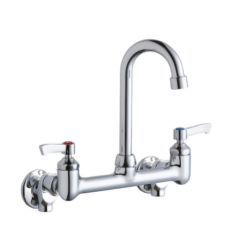 ELKAY  LK940GN04L2S Scrub/Handwash 8" Centerset Wall Mount Faucet with 4" Gooseneck Spout 2" Lever Handles 1/2 Offset Inlets+Stop