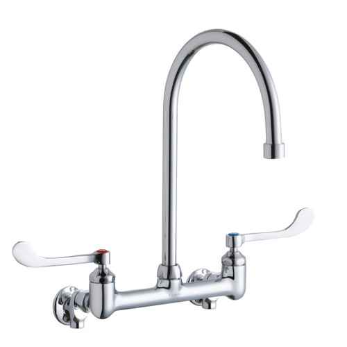 ELKAY  LK940GN08T6S Scrub/Handwash 8" Centerset Wall Mount Faucet w/8" Gooseneck Spout 6" Wristblade Handle 1/2 Offset Inlets+Stop