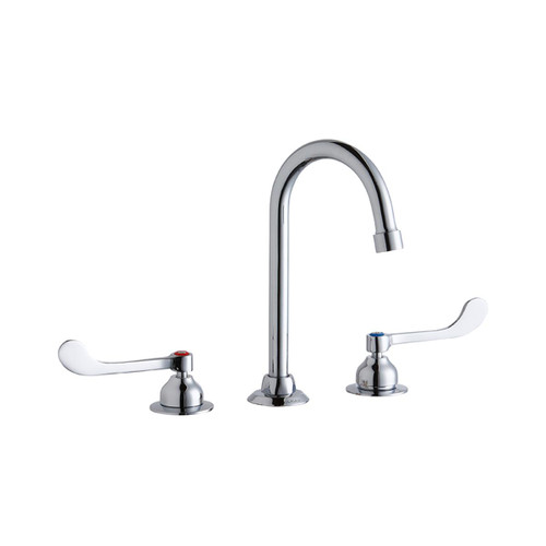 ELKAY LK800GN05T6 8" Centerset with Concealed Deck Faucet with 5" Gooseneck Spout 6" Wristblade Handles -Chrome