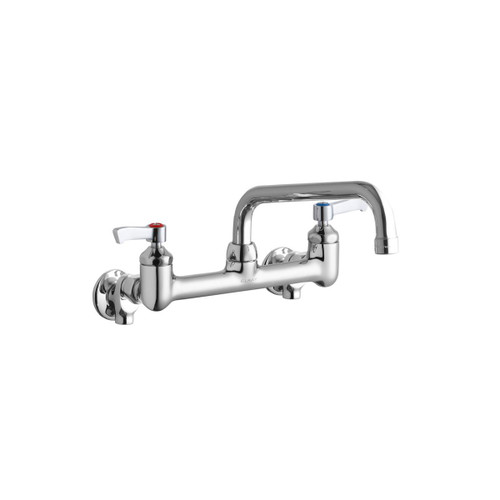 ELKAY  LK940TS08L2S Foodservice 8" Centerset Wall Mount Faucet with 8" Tube Spout 2" Lever Handles 1/2 Offset Inlets+Stop -Chrome