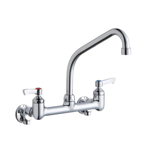 ELKAY  LK940HA08L2S Foodservice 8" Centerset Wall Mount Faucet with 8" High Arc Spout 2" Lever Handles 1/2 Offset Inlets+Stop