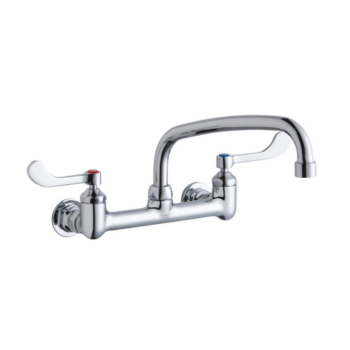 ELKAY  LK940AT10T4H Foodservice 8" Centerset Wall Mount Faucet with 10" Arc Tube Spout 4" Wristblade Handles 1/2in Offset Inlets