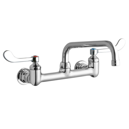 ELKAY LK940TS08T4H Foodservice 8" Centerset Wall Mount Faucet with 8" Tube Spout 4" Wristblade Handles 1/2in Offset Inlet -Chrome