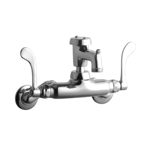 Elkay Service/Utility Single Hole Wall Mount Faucet w/3" Bucket Hook Spout 4" Wristblade Handles 2in Inlet -Chrome - LK945BP03T4T