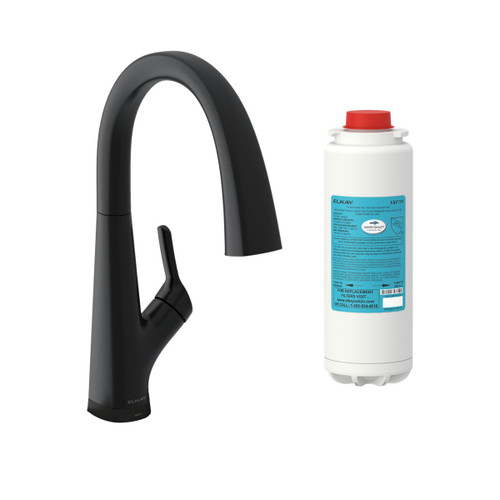 Elkay Avado Single Hole 2-in-1 Kitchen Faucet with Filtered Drinking Water,- Matte Black - LKAV7051FMB