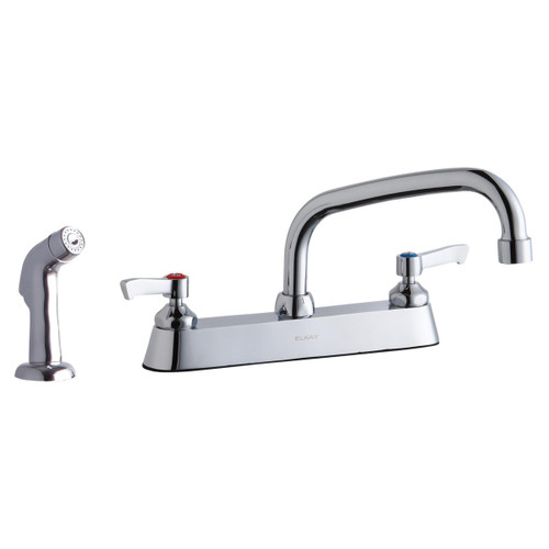 ELKAY  LK811AT08L2 8" Centerset with Exposed Deck Faucet with 8" Arc Tube Spout 2" Lever Handles Plus Side Spray -Chrome