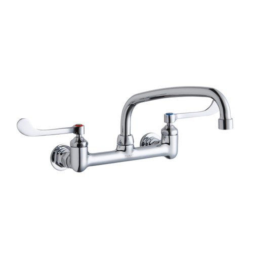 ELKAY  LK940AT10T6H Foodservice 8" Centerset Wall Mount Faucet with 10" Arc Tube Spout 6" Wristblade Handles 1/2in Offset Inlets