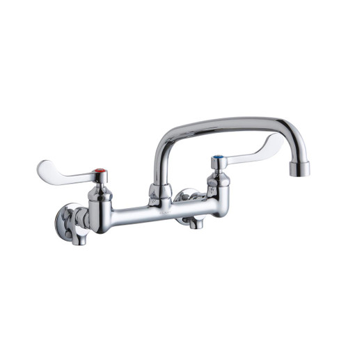 ELKAY  LK940AT10T4S Foodservice 8" Centerset Wall Mount Faucet with 10" Arc Tube Spout 4in Wristblade Handles 1/2 Offset Inlets+Stop