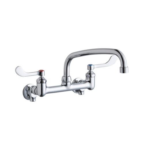 ELKAY LK940AT10T4S Foodservice 8" Centerset Wall Mount Faucet with 10" Arc Tube Spout 4in Wristblade Handles 1/2 Offset Inlets+Stop