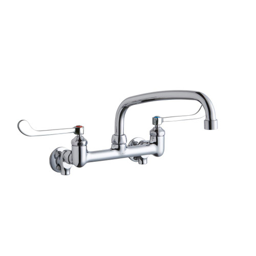Elkay Foodservice 8" Centerset Wall Mount Faucet with 10" Arc Tube Spout 6in Wristblade Handles 1/2 Offset Inlets+Stop - LK940AT10T6S