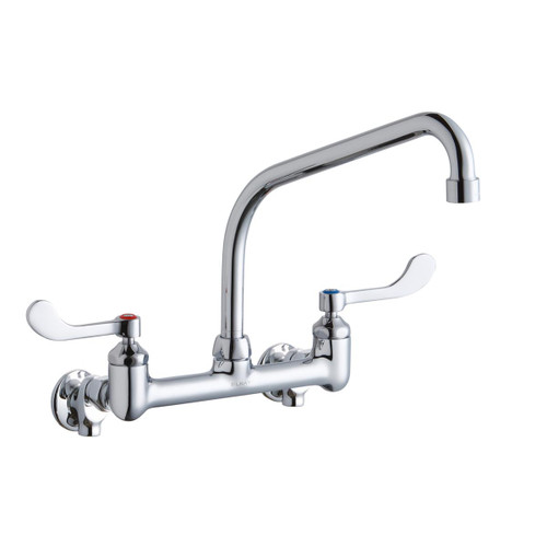 ELKAY  LK940HA10T4S Foodservice 8" Centerset Wall Mount Faucet with 10" High Arc Spt 4" Wristblade Handles 1/2 Offset Inlets+Stop