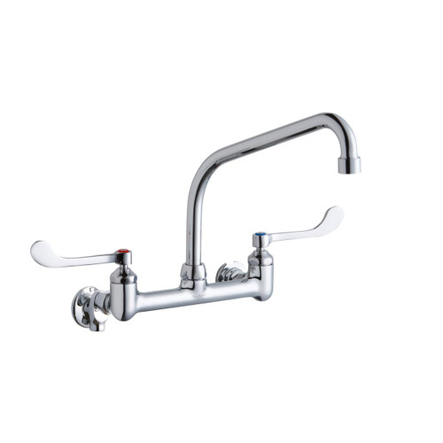 ELKAY  LK940HA10T6S Foodservice 8" Centerset Wall Mount Faucet w/10" High Arc Spout 6in Wristblade Handles 1/2 Offset Inlets+Stop