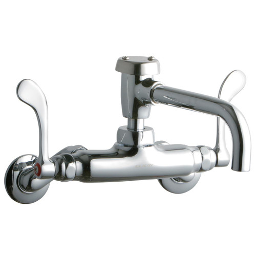 Elkay Foodservice 3-8" Adjustable Centers Wall Mount Faucet w/7" Vented Spout 4" Wristblade Handles 2in Inlet - LK945VS07T4T