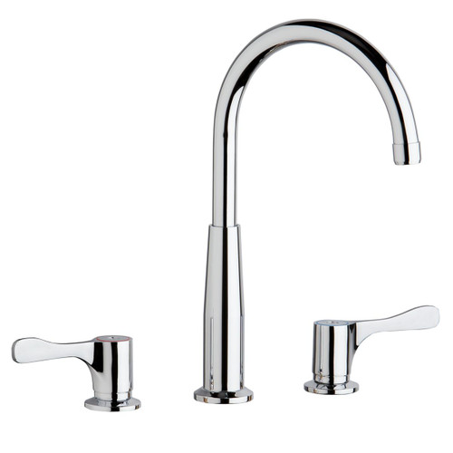 Elkay Deck Mount Faucet with Gooseneck Spout and 4" Lever Handles + Stop -Chrome - LKD232SBH5C