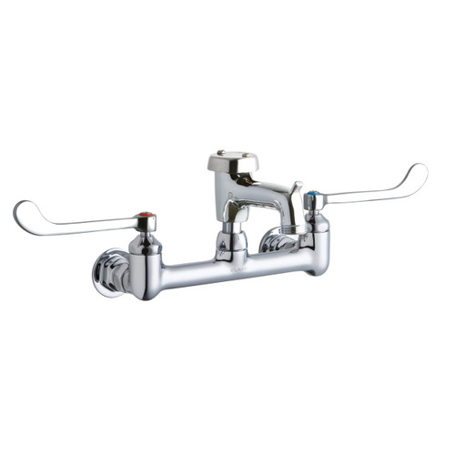 Elkay 8" Centerset Wall Mount Faucet w/3" Bucket Hook Spout 6" Wristblade Handles 1/2in Offset Inlet Polished -Chrome - LK940BP03T6H