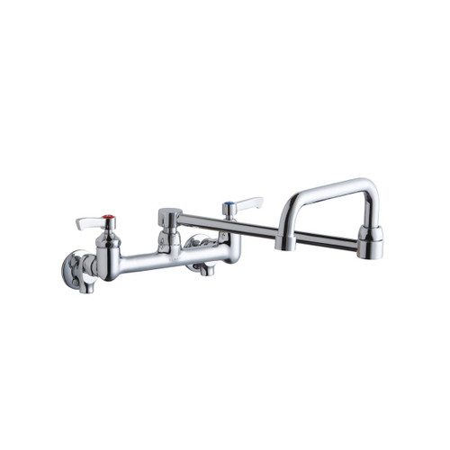 ELKAY  LK940DS20L2S Foodservice 8" Centerset Wall Mount Faucet with 8" Double Swing Spout 2" Lever Handles 1/2 Offset Inlets+Stop