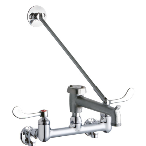 Elkay 8" Centerset Wall Mount Faucet 7" Bucket Hook Spt 4" Wristblade Handles 1/2 Offset Inlets+Stop Rough -Chrome - LK940BR07T4S