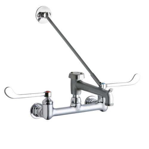 Elkay 8" Centerset Wall Mount Faucet with 7" Bucket Hook Spt 6" Wristblade Handles 1/2in Offset Inlets Rough -Chrome - LK940BR07T6H