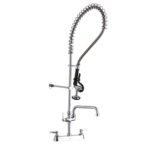 Elkay 8in Centerset Exposed Deck Mount Faucet 44in Flexible Hose with 1.2 GPM Spray Head + 8in Arc Tube Spout 2in Lever Handles - LK843AF08LC