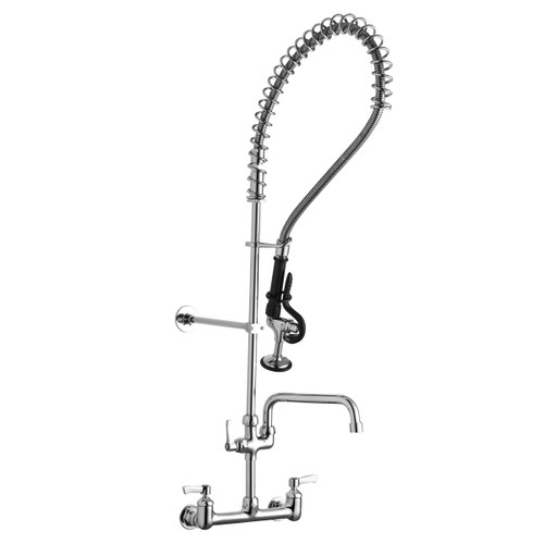 ELKAY  LK943AF10LC 8" Centerset Wall Mount Faucet 44in Flexible Hose with 1.2 GPM Spray Head + 10in Arc Tube Spout 2in Lever Handles
