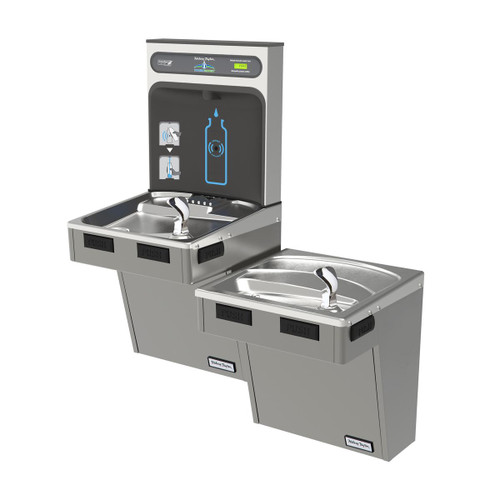 Elkay Halsey Taylor HydroBoost Bottle Filling Station & Bi-Level ADA Cooler High Efficiency Non-Filtered Refrigerated Platinum Vinyl - HTHB-HACG8BLPV-NF