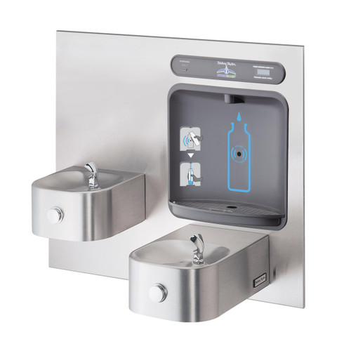 ELKAY  HTHBWF-HRFSEBP-I Halsey Taylor HydroBoost Bottle Filling Station & Bi-Level Integral Contour Fountain Filtered Non-Refrigerated - Stainless