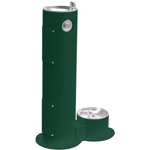 Elkay Outdoor Drinking Fountain Pedestal with Pet Station, Non-Filtered Non-Refrigerated, Freeze Resistant,  Evergreen - LK4400DBFRKEVG