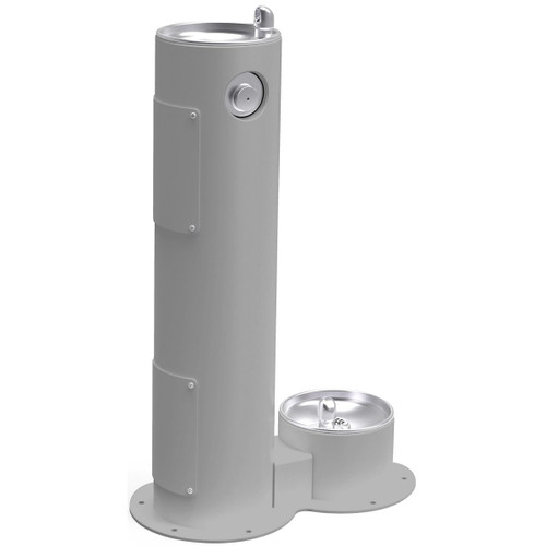 Elkay Outdoor Drinking Fountain Pedestal with Pet Station, Non-Filtered Non-Refrigerated, Freeze Resistant, Gray - LK4400DBFRKGRY