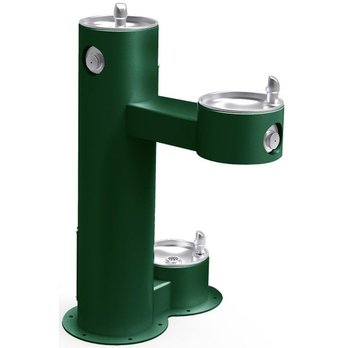 Elkay Outdoor Drinking Fountain Bi-Level Pedestal with Pet Station, Non-Filtered Non-Refrigerated, Freeze Resistant,  Evergreen - LK4420DBFRKEVG