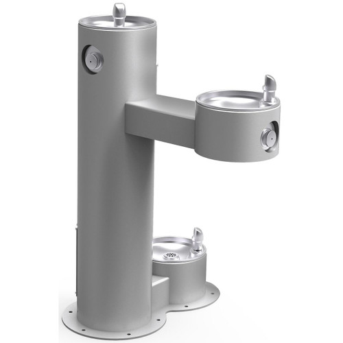 Elkay Outdoor Drinking Fountain Bi-Level Pedestal with Pet Station, Non-Filtered Non-Refrigerated, Freeze Resistant,  Gray - LK4420DBFRKGRY