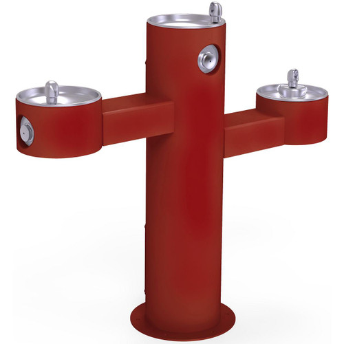 ELKAY  4430FRK- Red Halsey Taylor Endura II Tubular Outdoor Drinking Fountain Tri-Level Pedestal Non-Filtered Non-Refrigerated - Red