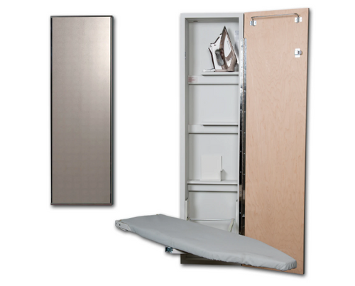 Iron-A-Way Ironing Center - 46" Built In Swiveling Ironing Board and Cabinet - Right Hinged Mirror Door - ANE46MDU