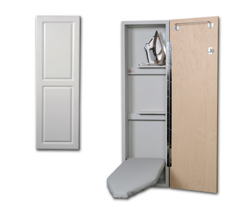 Iron-A-Way Ironing Center - 42" Built In Ironing Board With Storage - Right Hinged Raised White Door - Non Electric
