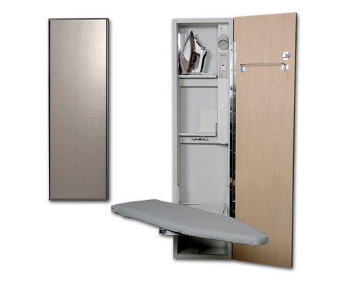 ron-A-Way Ironing Center - 42" Built In Ironing Board With Electric System and Light - Right Hinged Mirror Door - ADA Compliant