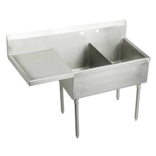 Elkay Sturdibilt Stainless Steel 55-1/2" x 27-1/2" x 14" Floor Mount, Double Compartment Scullery Sink w/ Drainboard - SS8230LOF2