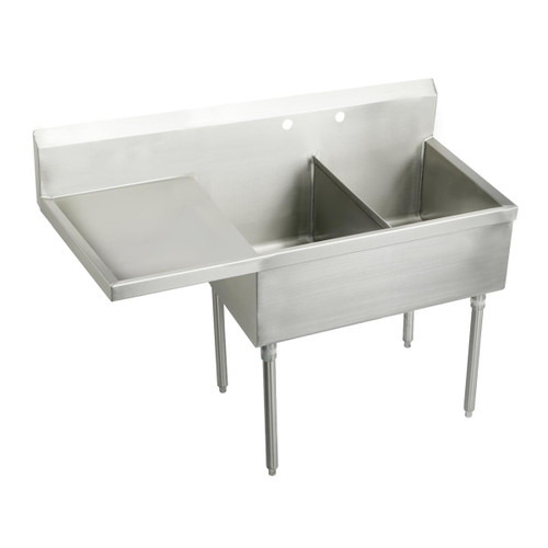 ELKAY SS8236L2 Sturdibilt Stainless Steel 61-1/2" x 27-1/2" x 14" Floor Mount, Double Compartment Scullery Sink w/ Drainboard