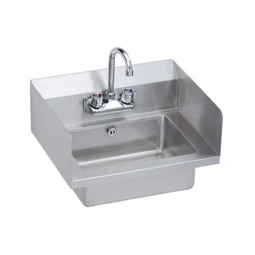 ELKAY  EHS-18-SDX Stainless Steel 18" x 14-1/2" x 11" 18 Gauge Hand Sink with Side Splashes Lever Drain P-Trap Overflow and Faucet