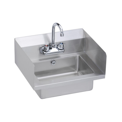 Elkay Stainless Steel 18" x 14-1/2" x 11" 18 Gauge Hand Sink with Side Splashes Lever Drain P-Trap Overflow and Faucet - EHS-18-SDX