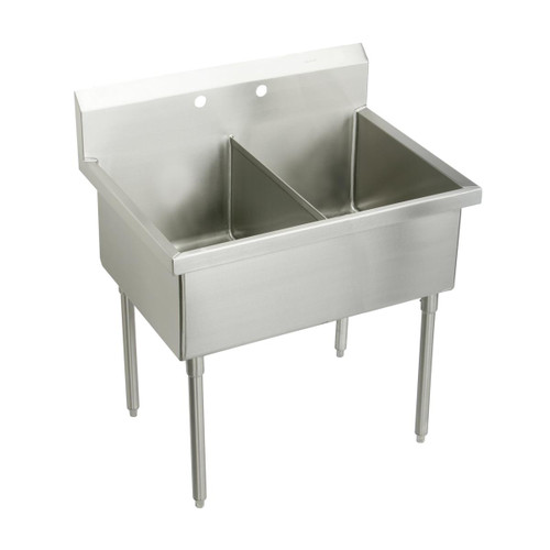 Elkay Weldbilt Stainless Steel 57" x 27-1/2" x 14" Floor Mount, Double Compartment Scullery Sink - WNSF82542