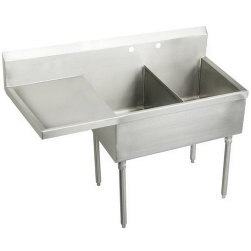 Elkay Weldbilt Stainless Steel 55-1/2" x 27-1/2" x 14" Floor Mount, Double Compartment Scullery Sink with Drainboard - WNSF8230L2