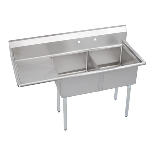 ELKAY  S2C18X18-L-18X Dependabilt Stainless Steel 56-1/2" x 23-13/16" x 43-3/4" 18 Gauge Two Compartment Sink w/ 18" Left Drainboard and Stainless Steel Legs