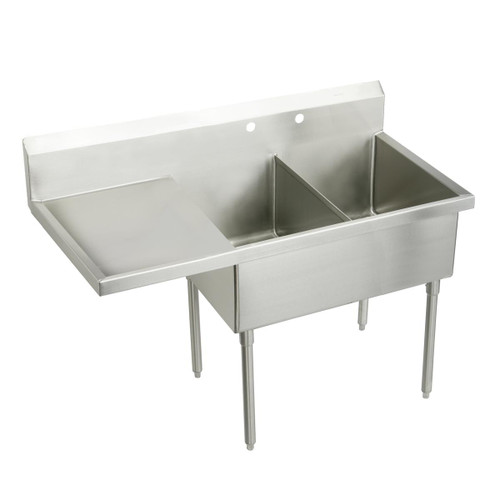 Elkay Sturdibilt Stainless Steel 79-1/2" x 27-1/2" x 14" Floor Mount, Double Compartment Scullery Sink w/ Drainboard - SS8254L2