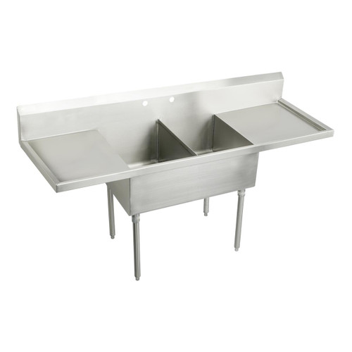 Elkay Sturdibilt Stainless Steel 84" x 27-1/2" x 14" Floor Mount, Double Compartment Scullery Sink with Drainboard - SS8236LR4