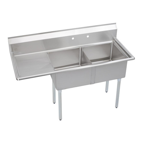 ELKAY 2C18X18-L-18X Dependabilt Stainless Steel 58-1/2" x 23-13/16" x 44-3/4" 16 Gauge Two Compartment Sink w/ 18" Left Drainboard and Stainless Steel Legs